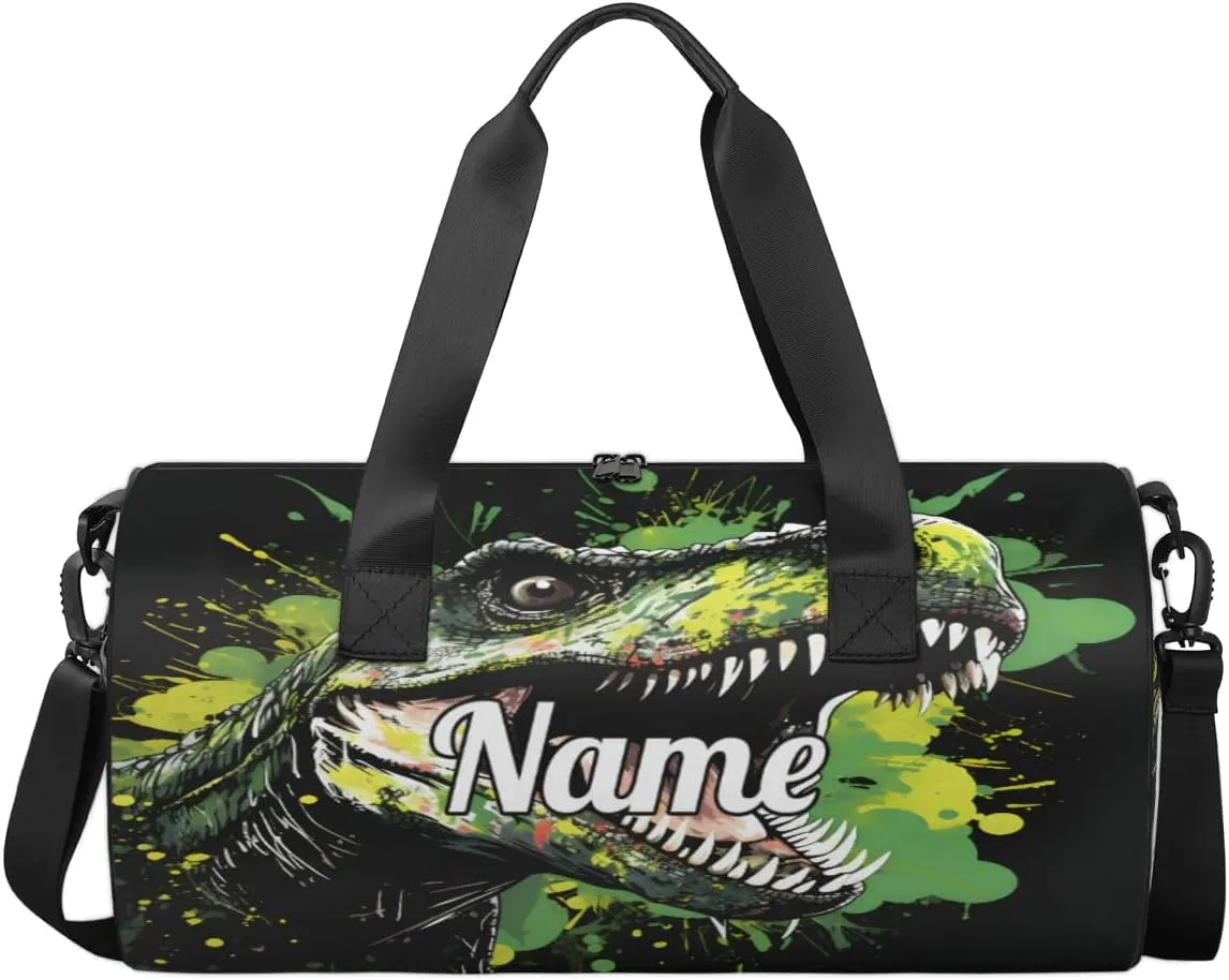 Cute Dance Bag Sport Duffel Gymnastics Sport Bags Custom Ballet Bag Overnight Weekender Bag Waterproof Pattern, Hand Drawn Dinosaurs