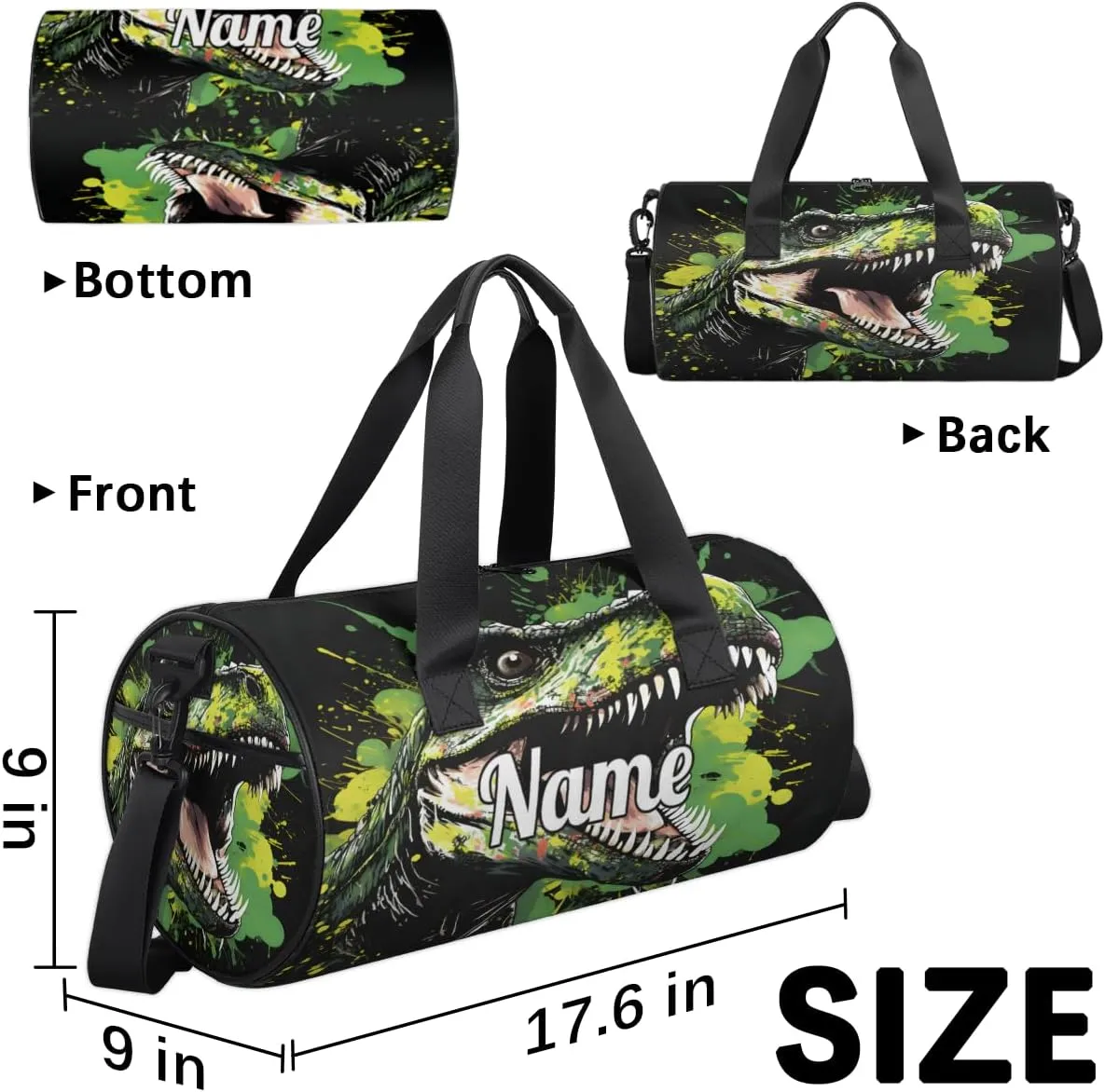 Cute Dance Bag Sport Duffel Gymnastics Sport Bags Custom Ballet Bag Overnight Weekender Bag Waterproof Pattern, Hand Drawn Dinosaurs
