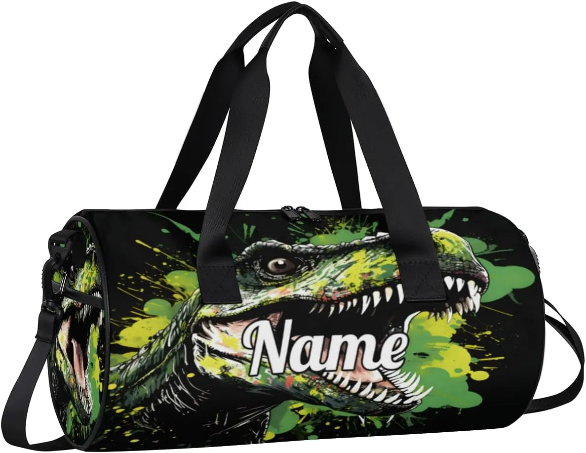 Cute Dance Bag Sport Duffel Gymnastics Sport Bags Custom Ballet Bag Overnight Weekender Bag Waterproof Pattern, Hand Drawn Dinosaurs