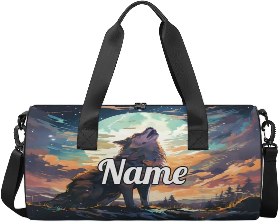Cute Dance Bag Sport Duffel Gymnastics Sport Bags Custom Ballet Bag Overnight Weekender Bag Waterproof Pattern, Moon Wolf Print