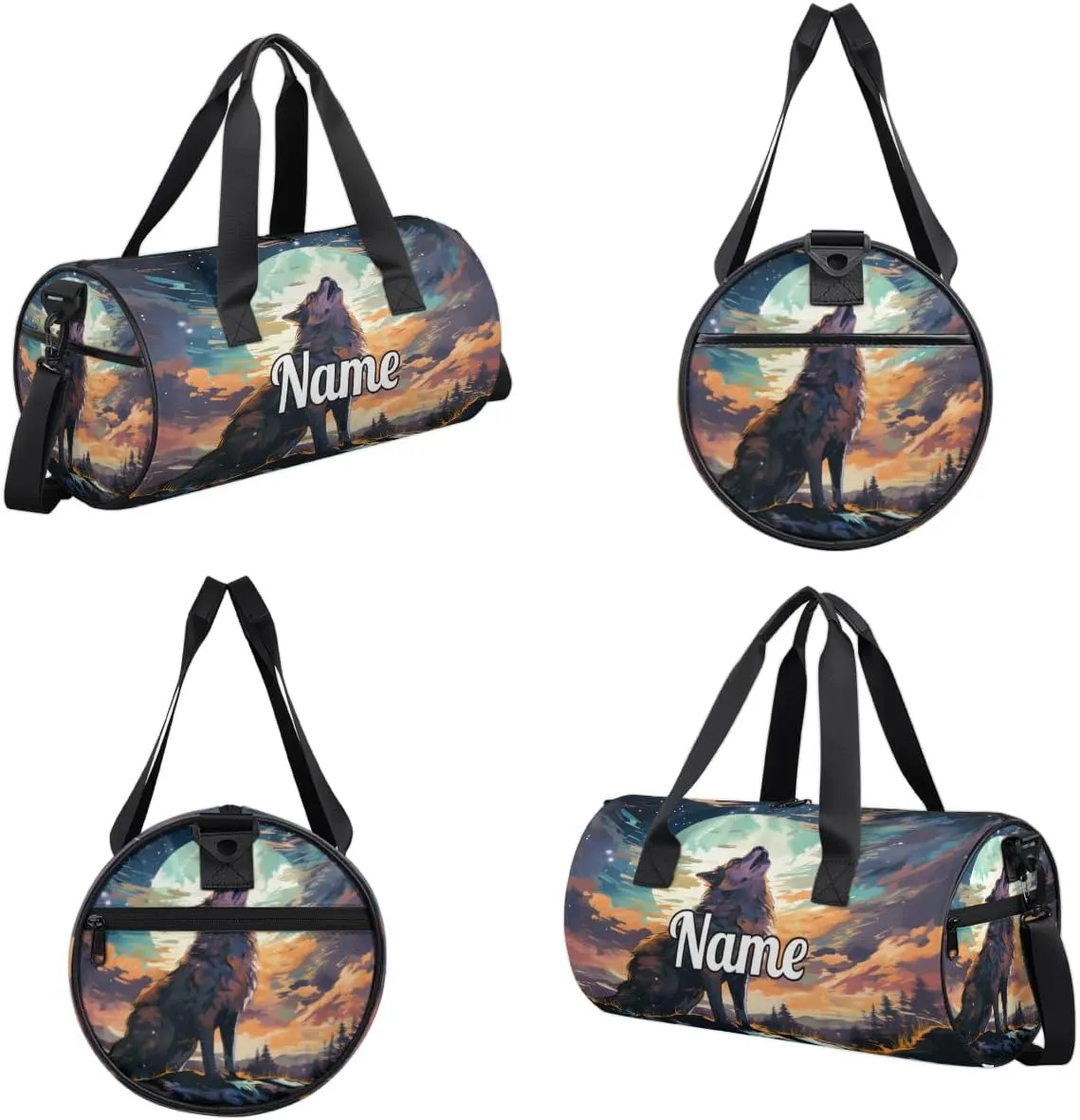 Cute Dance Bag Sport Duffel Gymnastics Sport Bags Custom Ballet Bag Overnight Weekender Bag Waterproof Pattern, Moon Wolf Print