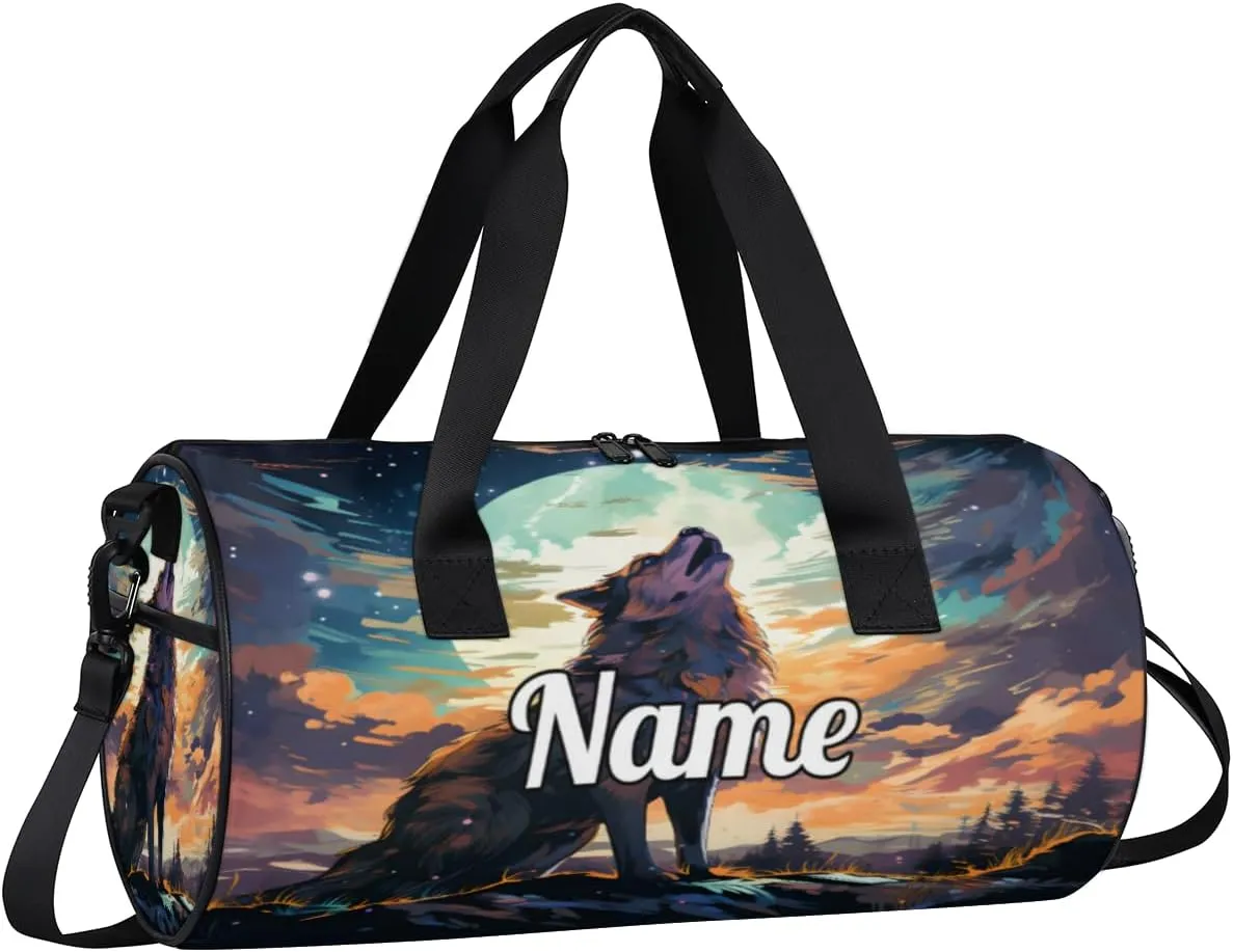 Cute Dance Bag Sport Duffel Gymnastics Sport Bags Custom Ballet Bag Overnight Weekender Bag Waterproof Pattern, Moon Wolf Print