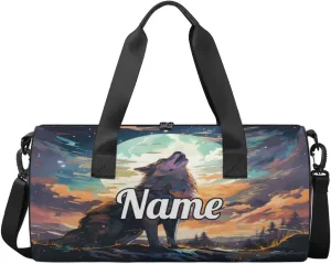 Cute Dance Bag Sport Duffel Gymnastics Sport Bags Custom Ballet Bag Overnight Weekender Bag Waterproof Pattern, Moon Wolf Print