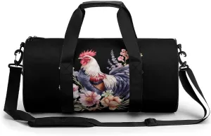 Cute Rooster Flowers Novelty Large Duffel Bag Lightweight Gym Bag Travel Tote Bags