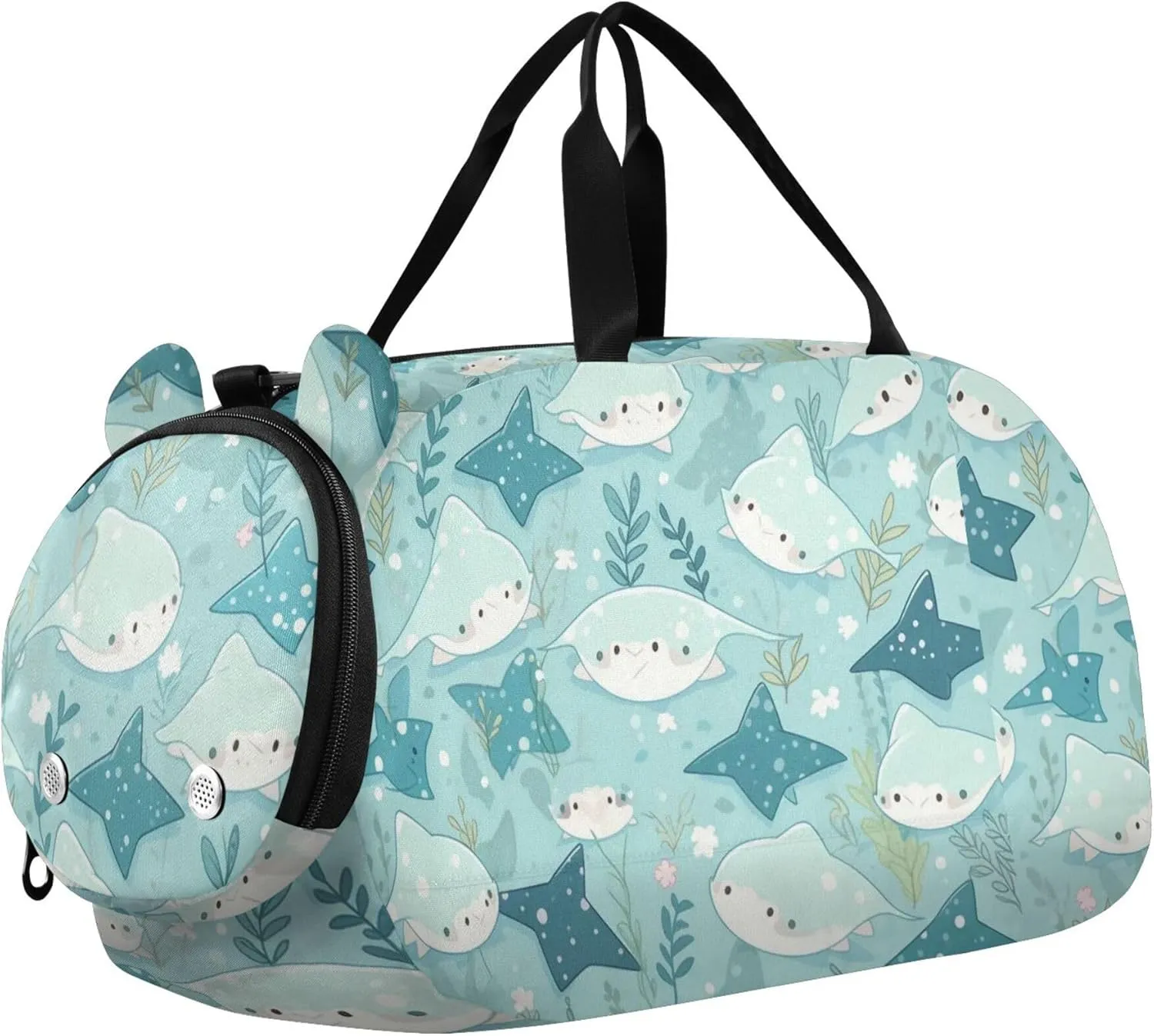 Cute Stingray Fish Sports Duffle Bag for Teens Girls Boys, Gym Bag with Shoe Compartment, Kids Travel Overnight Weekender Shoulder Bag