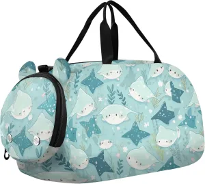 Cute Stingray Fish Sports Duffle Bag for Teens Girls Boys, Gym Bag with Shoe Compartment, Kids Travel Overnight Weekender Shoulder Bag