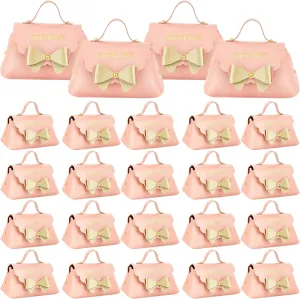 Dandat 24 Pcs PU Leather Bowknot Gift Boxes 5x3 Inch Reusable Candy Gift Favor Boxes with Bow Mini Bowknot Handbag Purse Bags with Handles for Wedding Baby Shower Birthday Party Favor Bag(Pink)