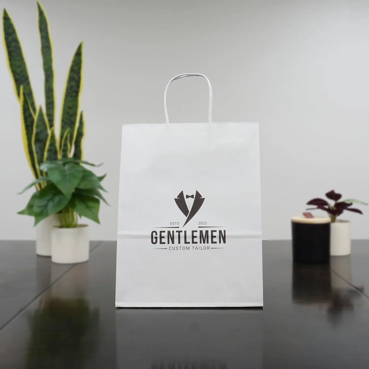 Dark Horse Ink Custom Printed White Missy Bags (10x5x13) with Twist Handles / 50 Personalized/DIY Event, Company or Boutique Logo Image/Made In The USA - 50 to 1000 Units