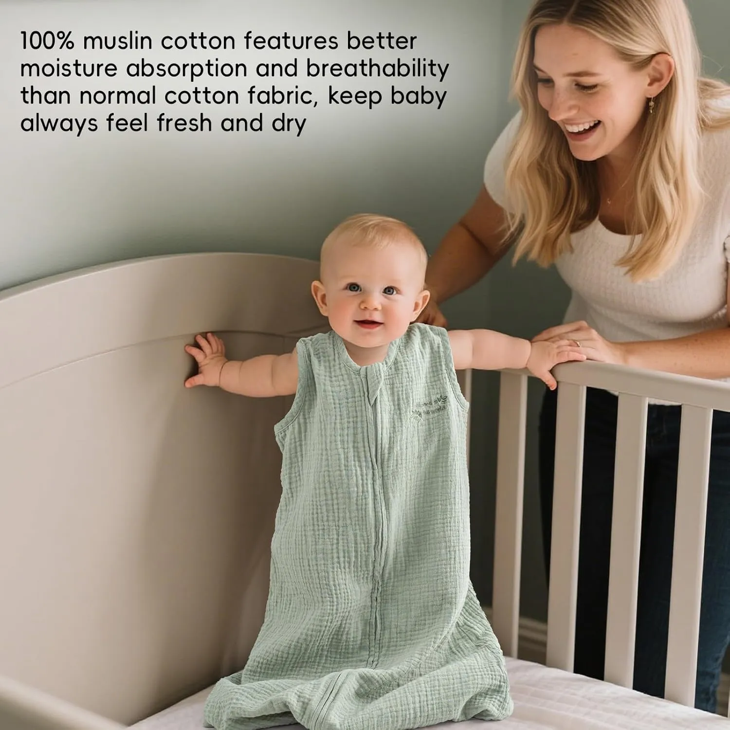 david's kids Muslin Cotton Baby Sleep Sack 0-6 Months, 2 Pack 100% Cotton Sleeping Bag for Summer, TOG 0.5 Baby Wearable Blankets with 2-Way Zipper, Soft Sleep Sacks for Newborn Infant, Forest