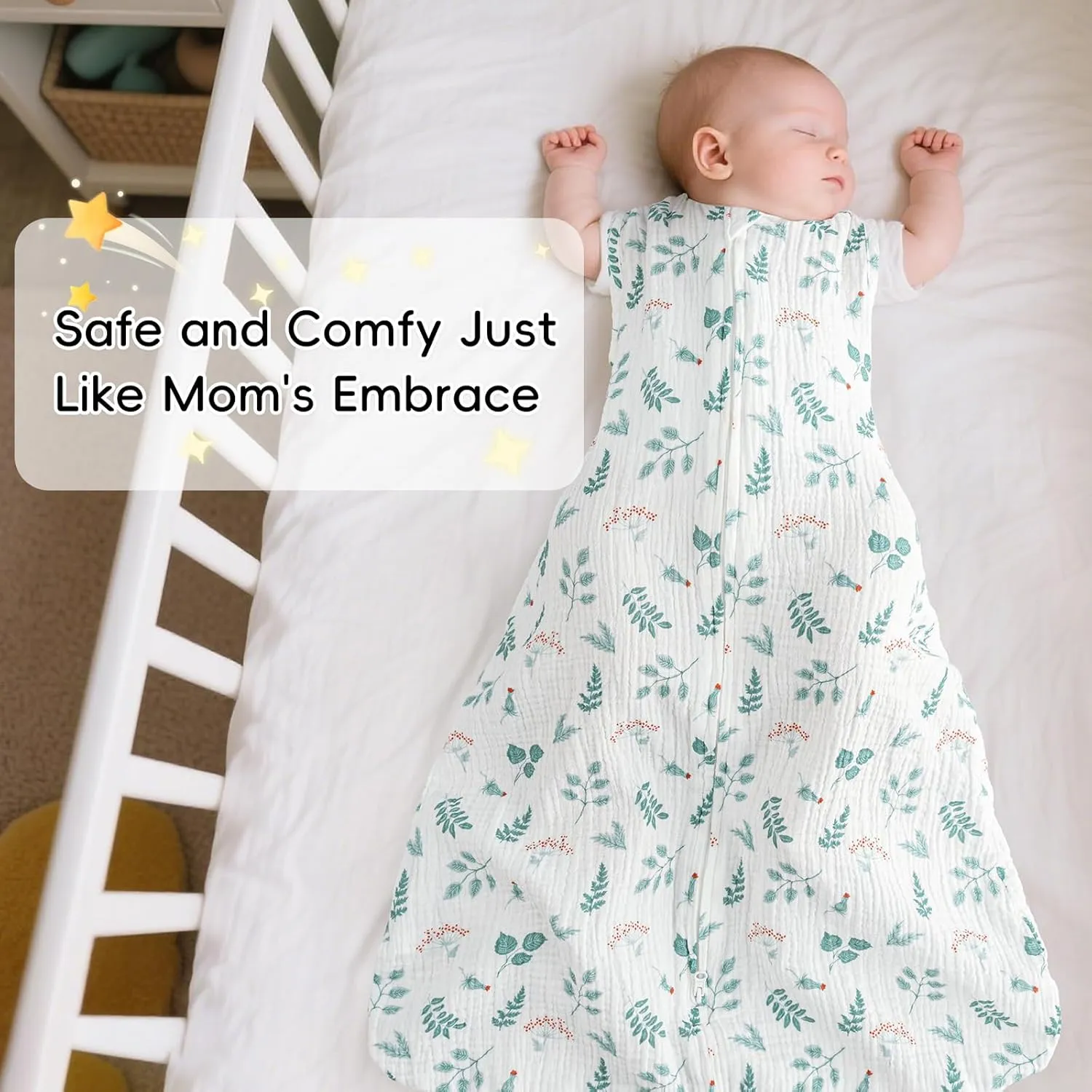 david's kids Muslin Cotton Baby Sleep Sack 0-6 Months, 2 Pack 100% Cotton Sleeping Bag for Summer, TOG 0.5 Baby Wearable Blankets with 2-Way Zipper, Soft Sleep Sacks for Newborn Infant, Forest