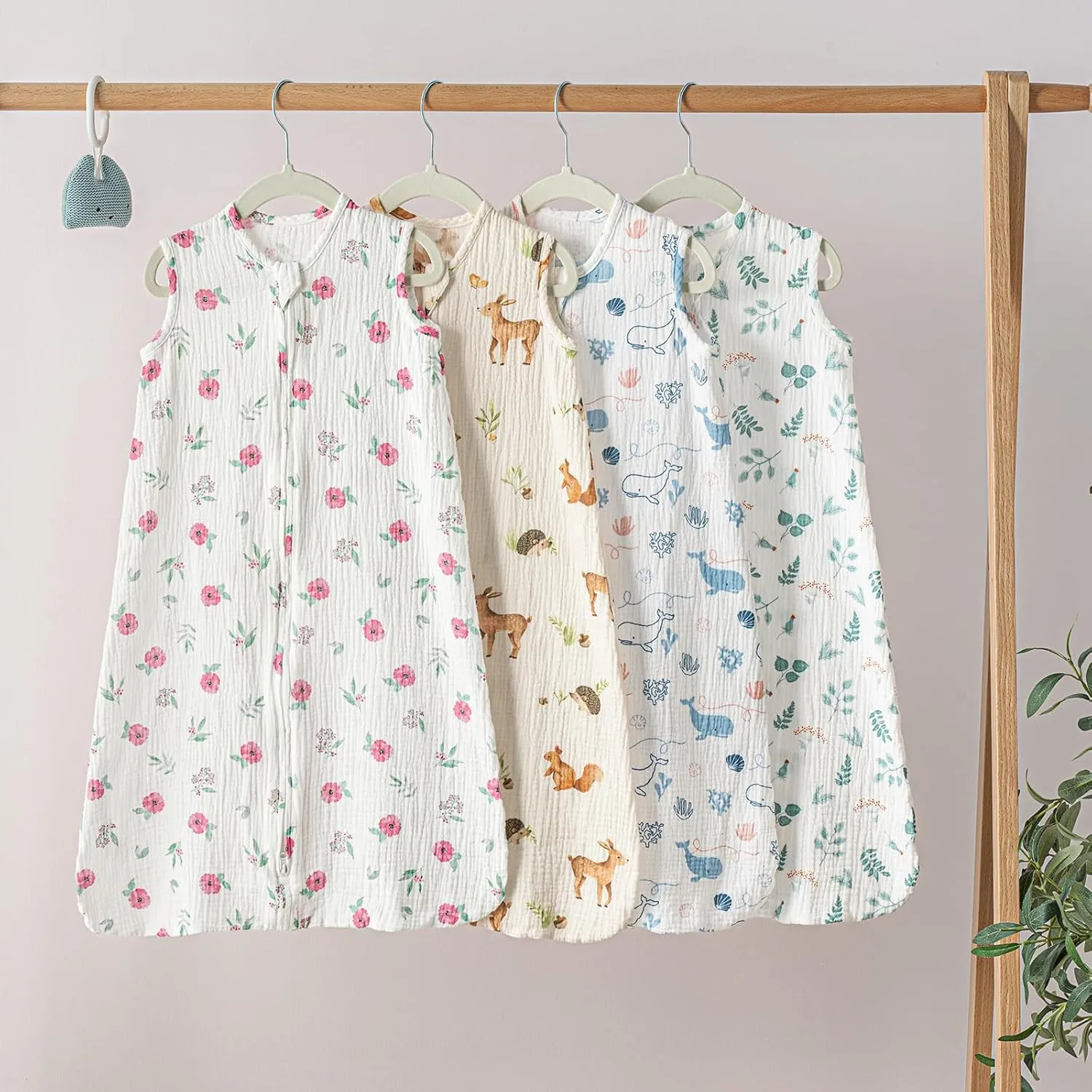 david's kids Muslin Cotton Baby Sleep Sack 0-6 Months, 2 Pack 100% Cotton Sleeping Bag for Summer, TOG 0.5 Baby Wearable Blankets with 2-Way Zipper, Soft Sleep Sacks for Newborn Infant, Forest