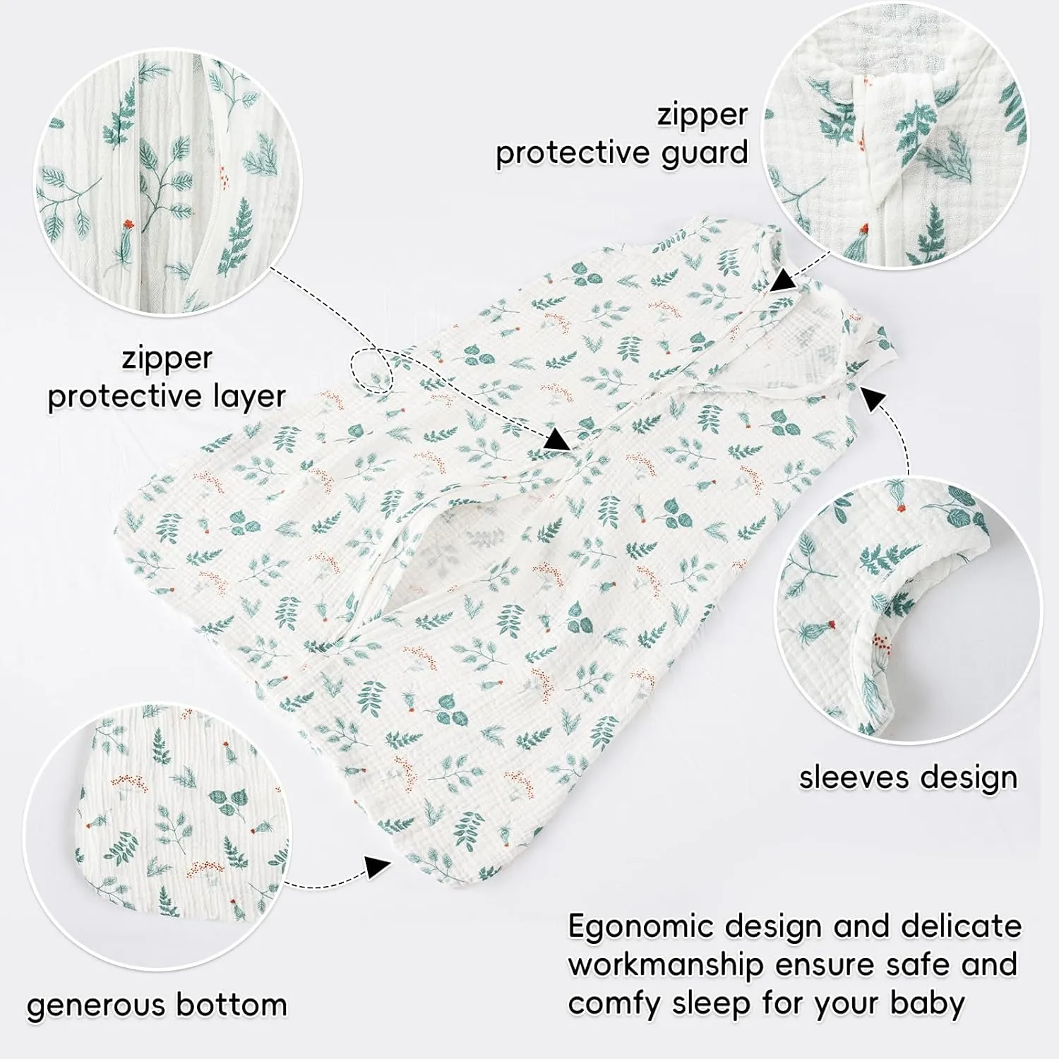 david's kids Muslin Cotton Baby Sleep Sack 0-6 Months, 2 Pack 100% Cotton Sleeping Bag for Summer, TOG 0.5 Baby Wearable Blankets with 2-Way Zipper, Soft Sleep Sacks for Newborn Infant, Forest
