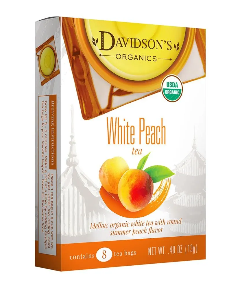 Davidson's Organics, White Peach, 8-count Tea Bags, Pack of 12