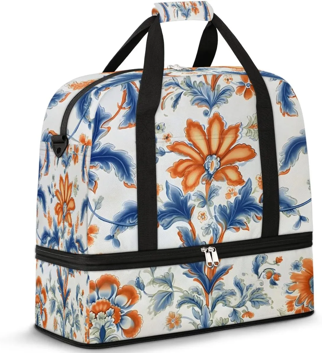 Delicate Flora Pattern Retro Travel Duffle Bag, Collapsible Travel Bag Sports Gym Bag With Shoes Compartment Weekender Bag Overnight Bag For Women Men