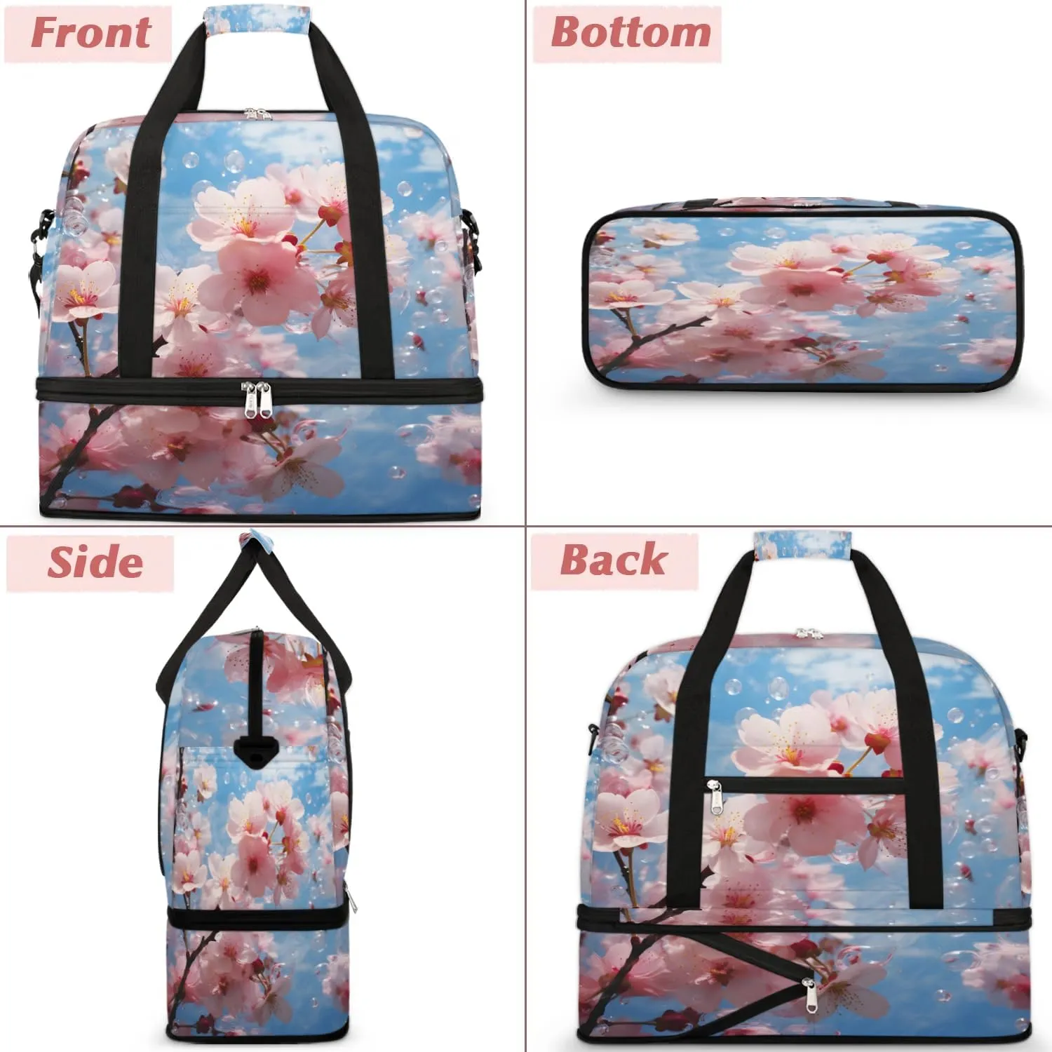 Delicate Flora Print Beauty Travel Duffle Bag, Collapsible Travel Bag Sports Gym Bag With Shoes Compartment Weekender Bag Overnight Bag For Women Men