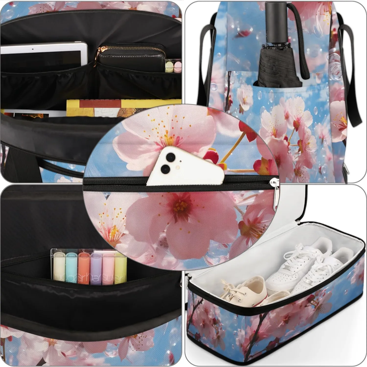 Delicate Flora Print Beauty Travel Duffle Bag, Collapsible Travel Bag Sports Gym Bag With Shoes Compartment Weekender Bag Overnight Bag For Women Men