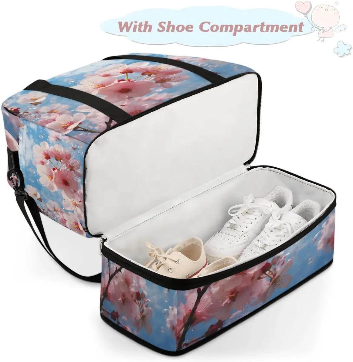 Delicate Flora Print Beauty Travel Duffle Bag, Collapsible Travel Bag Sports Gym Bag With Shoes Compartment Weekender Bag Overnight Bag For Women Men