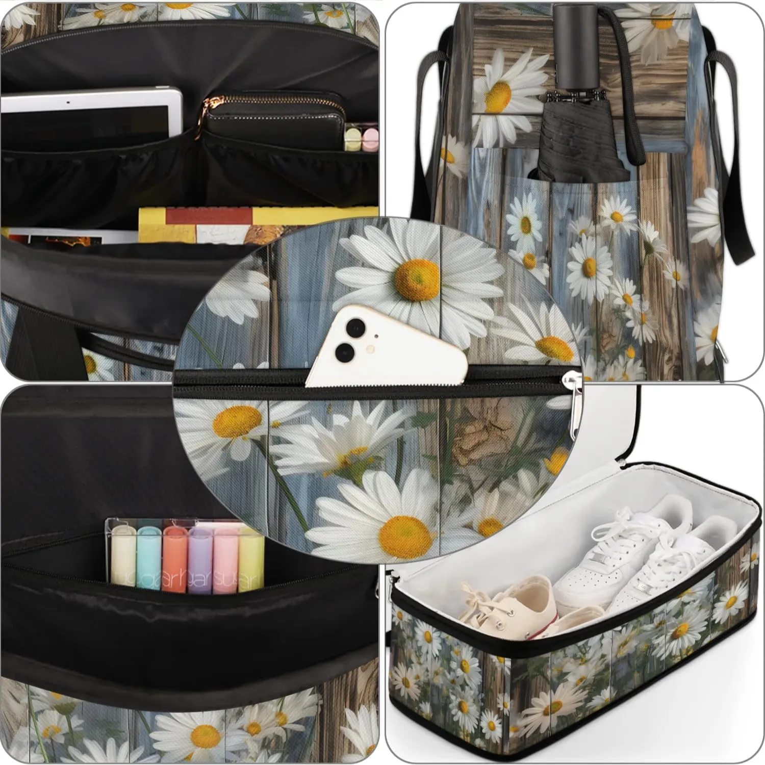 Delicate Flora Retro Print Travel Duffle Bag, Collapsible Travel Bag Sports Gym Bag With Shoes Compartment Weekender Bag Overnight Bag For Women Men