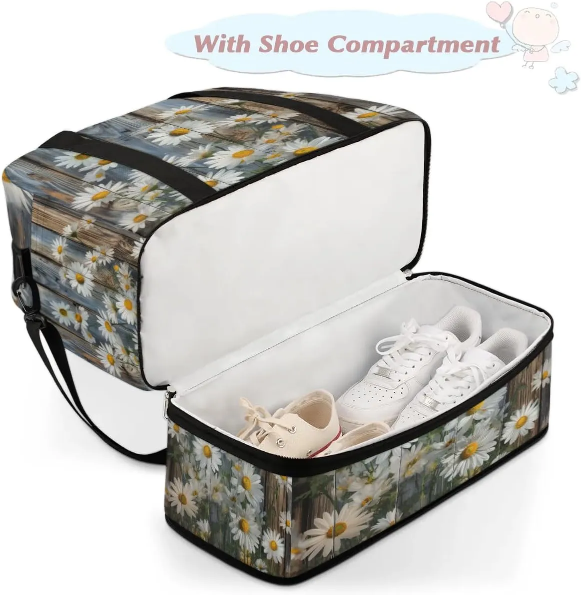 Delicate Flora Retro Print Travel Duffle Bag, Collapsible Travel Bag Sports Gym Bag With Shoes Compartment Weekender Bag Overnight Bag For Women Men