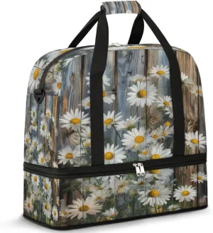Delicate Flora Retro Print Travel Duffle Bag, Collapsible Travel Bag Sports Gym Bag With Shoes Compartment Weekender Bag Overnight Bag For Women Men