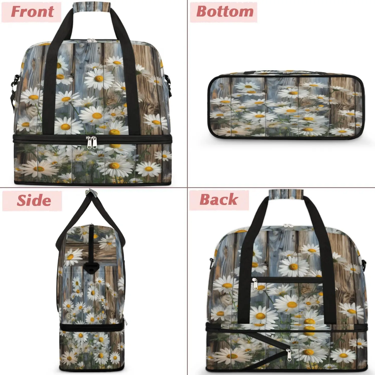 Delicate Flora Retro Print Travel Duffle Bag, Collapsible Travel Bag Sports Gym Bag With Shoes Compartment Weekender Bag Overnight Bag For Women Men