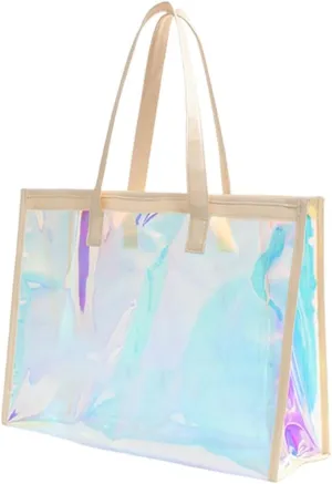 Delicate TPU Large Beach Bag Holographic Clear Shoulder Bags Casual Handbag Gym Bag for Clothes and Accessories