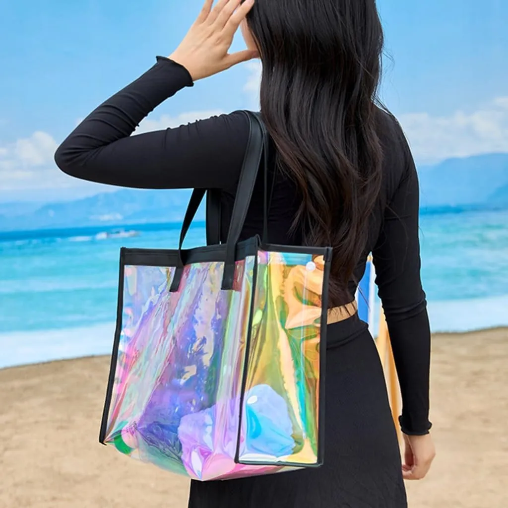 Delicate TPU Large Beach Bag Holographic Clear Shoulder Bags Casual Handbag Gym Bag for Clothes and Accessories