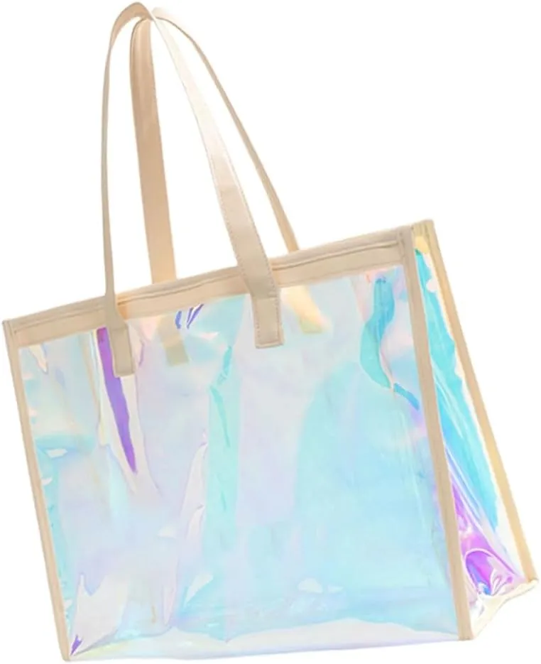 Delicate TPU Large Beach Bag Holographic Clear Shoulder Bags Casual Handbag Gym Bag for Clothes and Accessories