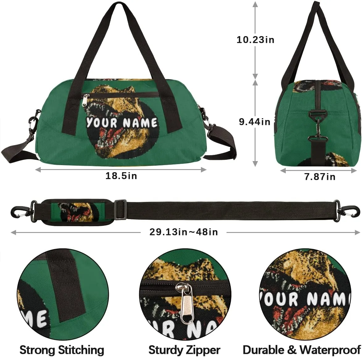 Dinosaurs Funny Personalized Kids Duffel Bag for Girls Boys, Dinosaurs Debris Custom Dance Bag Overnight Small Duffel Bag Carry On Weekend Sports Travel Bag for School Practice Gymnastics Ballet