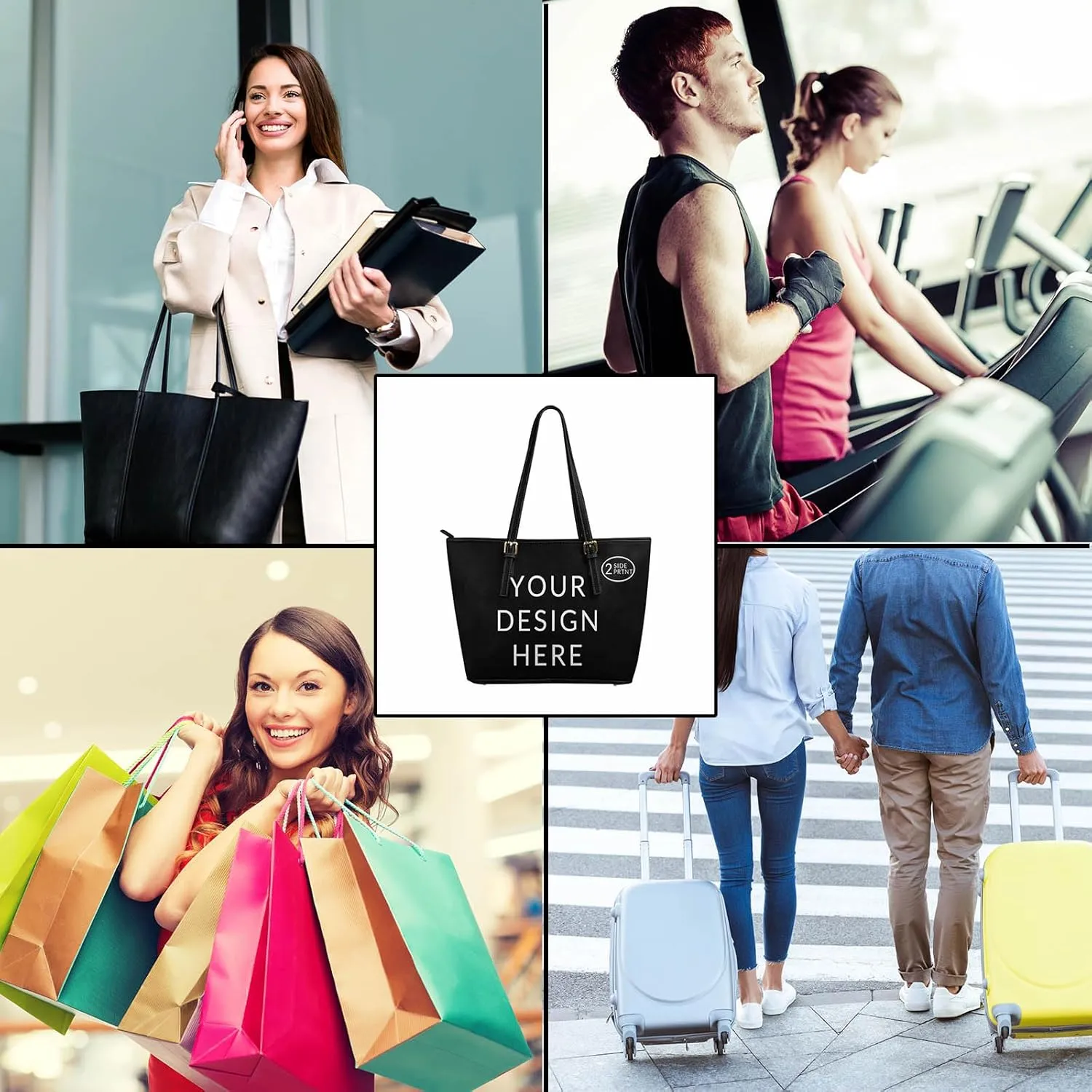 DIYKST Personalized Custom Tote Bag for Women PU Leather with Logo Photo Text Gift Shoulder Bag Handbag for Shopping Work