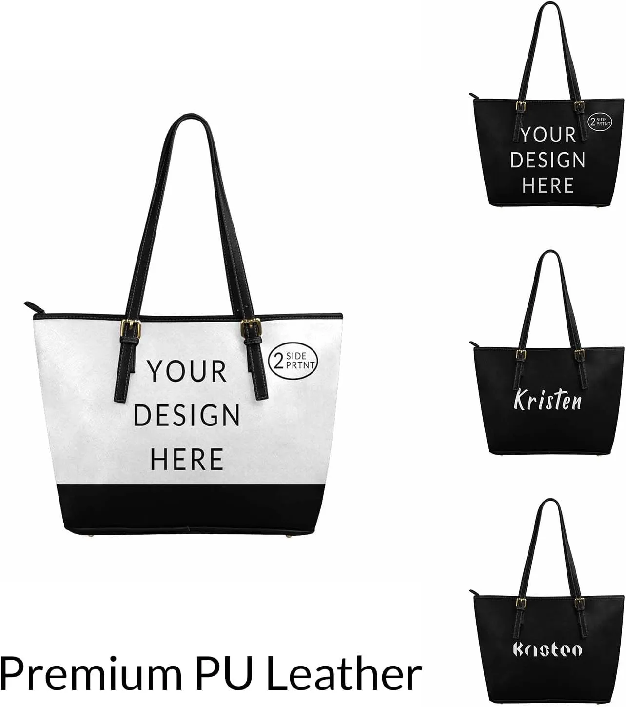 DIYKST Personalized Custom Tote Bag for Women PU Leather with Logo Photo Text Gift Shoulder Bag Handbag for Shopping Work