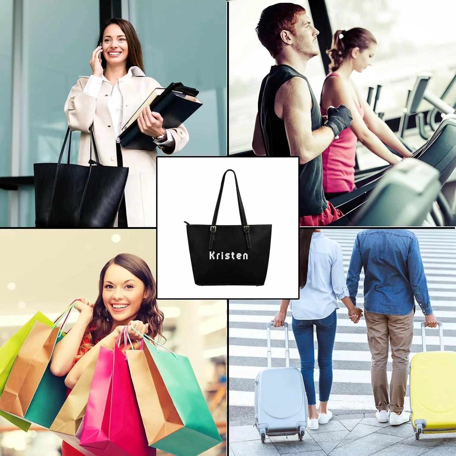 DIYKST Personalized Custom Tote Bag for Women PU Leather with Logo Photo Text Gift Shoulder Bag Handbag for Shopping Work