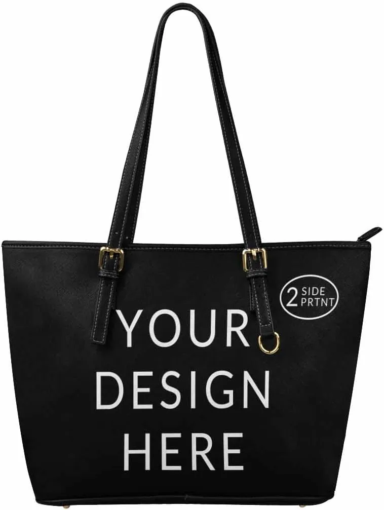 DIYKST Personalized Custom Tote Bag for Women PU Leather with Logo Photo Text Gift Shoulder Bag Handbag for Shopping Work