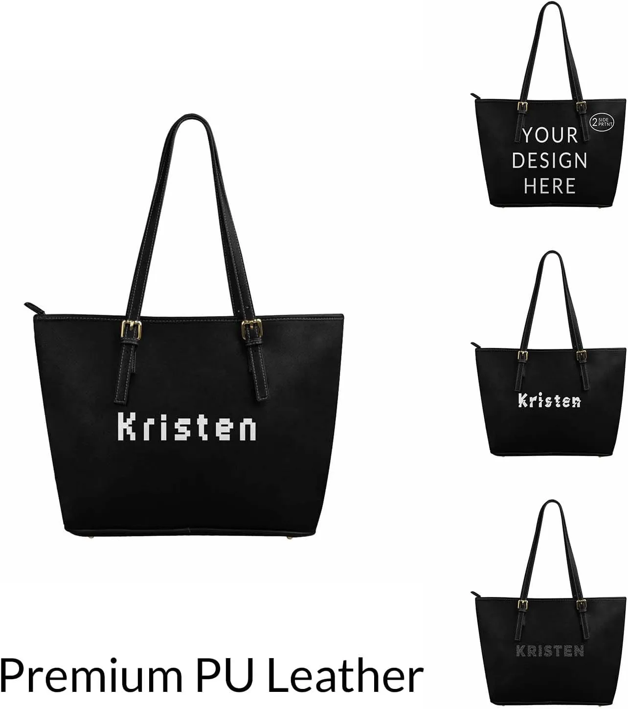 DIYKST Personalized Custom Tote Bag for Women PU Leather with Logo Photo Text Gift Shoulder Bag Handbag for Shopping Work