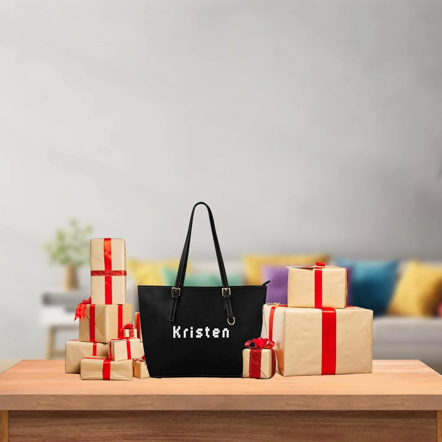 DIYKST Personalized Custom Tote Bag for Women PU Leather with Logo Photo Text Gift Shoulder Bag Handbag for Shopping Work