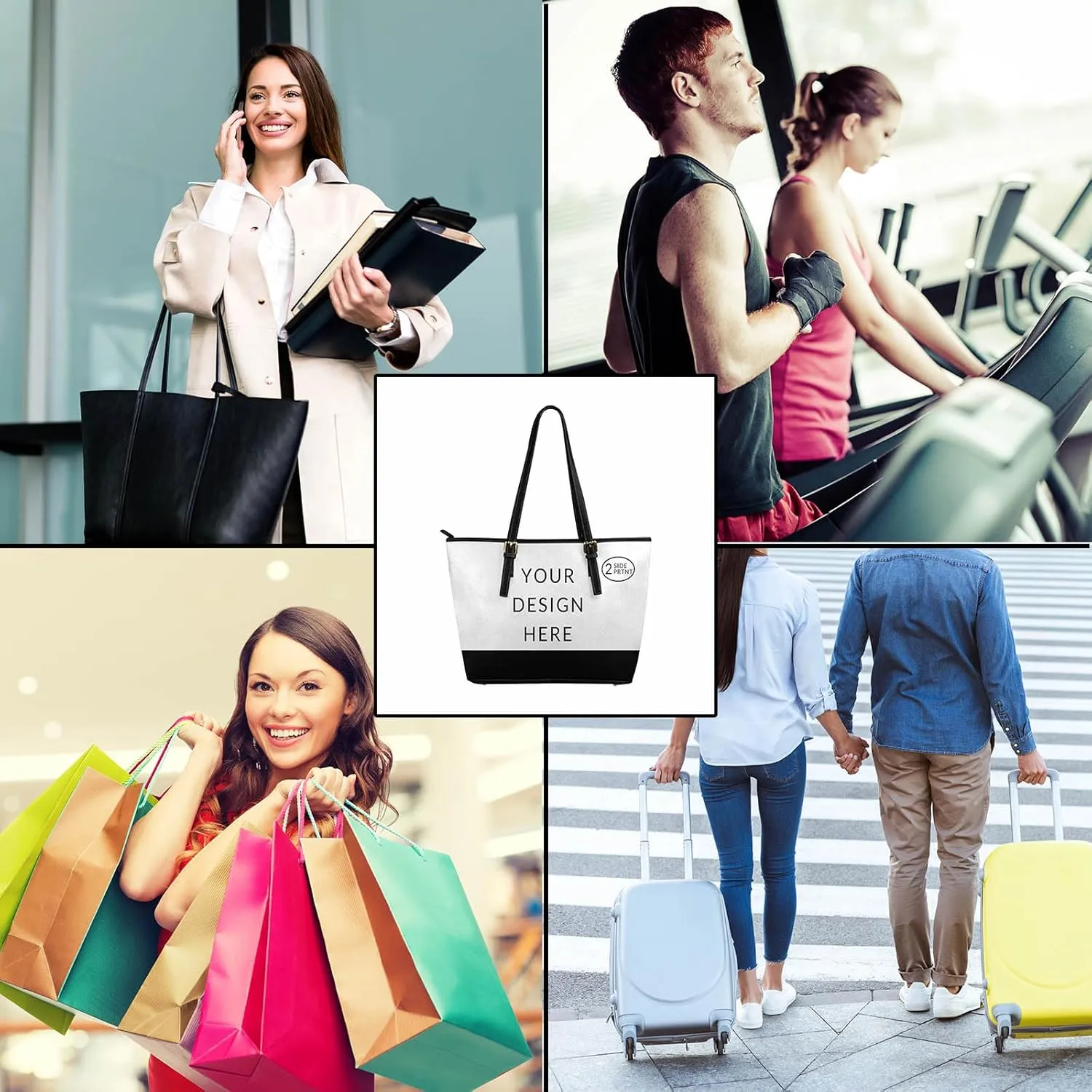 DIYKST Personalized Custom Tote Bag for Women PU Leather with Logo Photo Text Gift Shoulder Bag Handbag for Shopping Work