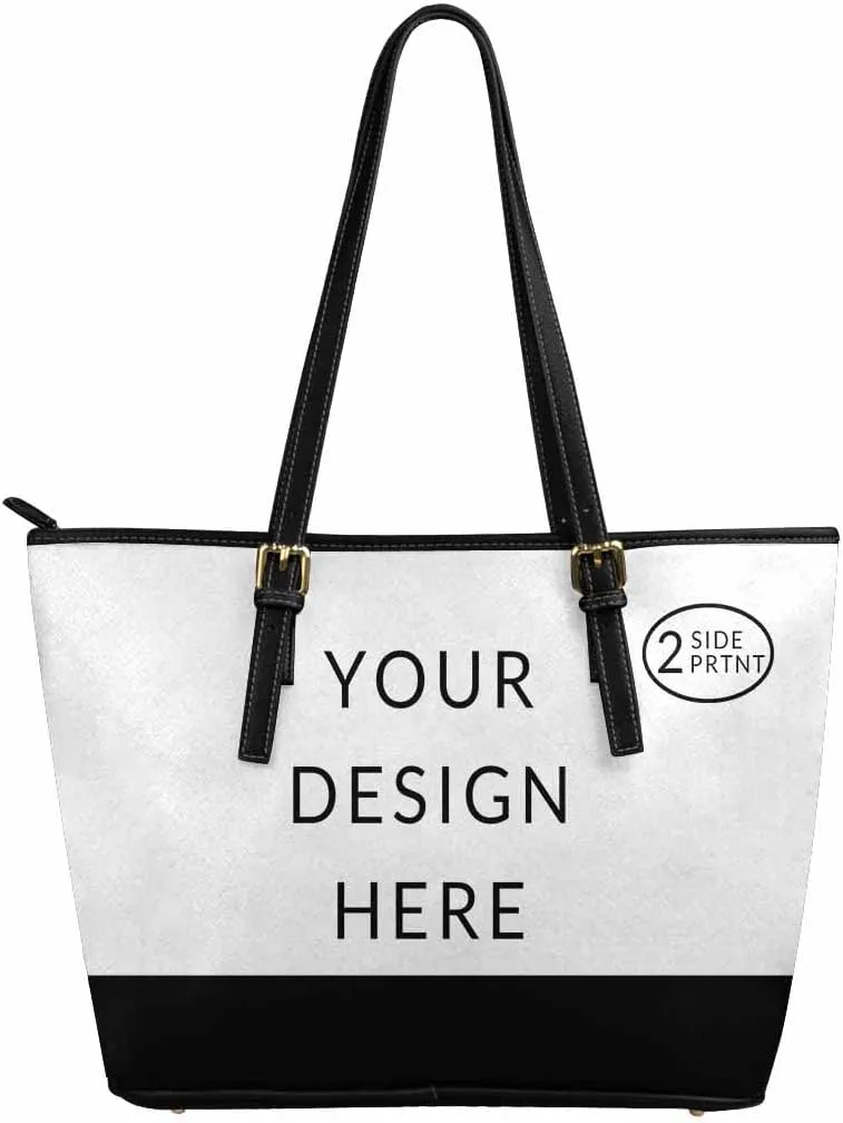 DIYKST Personalized Custom Tote Bag for Women PU Leather with Logo Photo Text Gift Shoulder Bag Handbag for Shopping Work