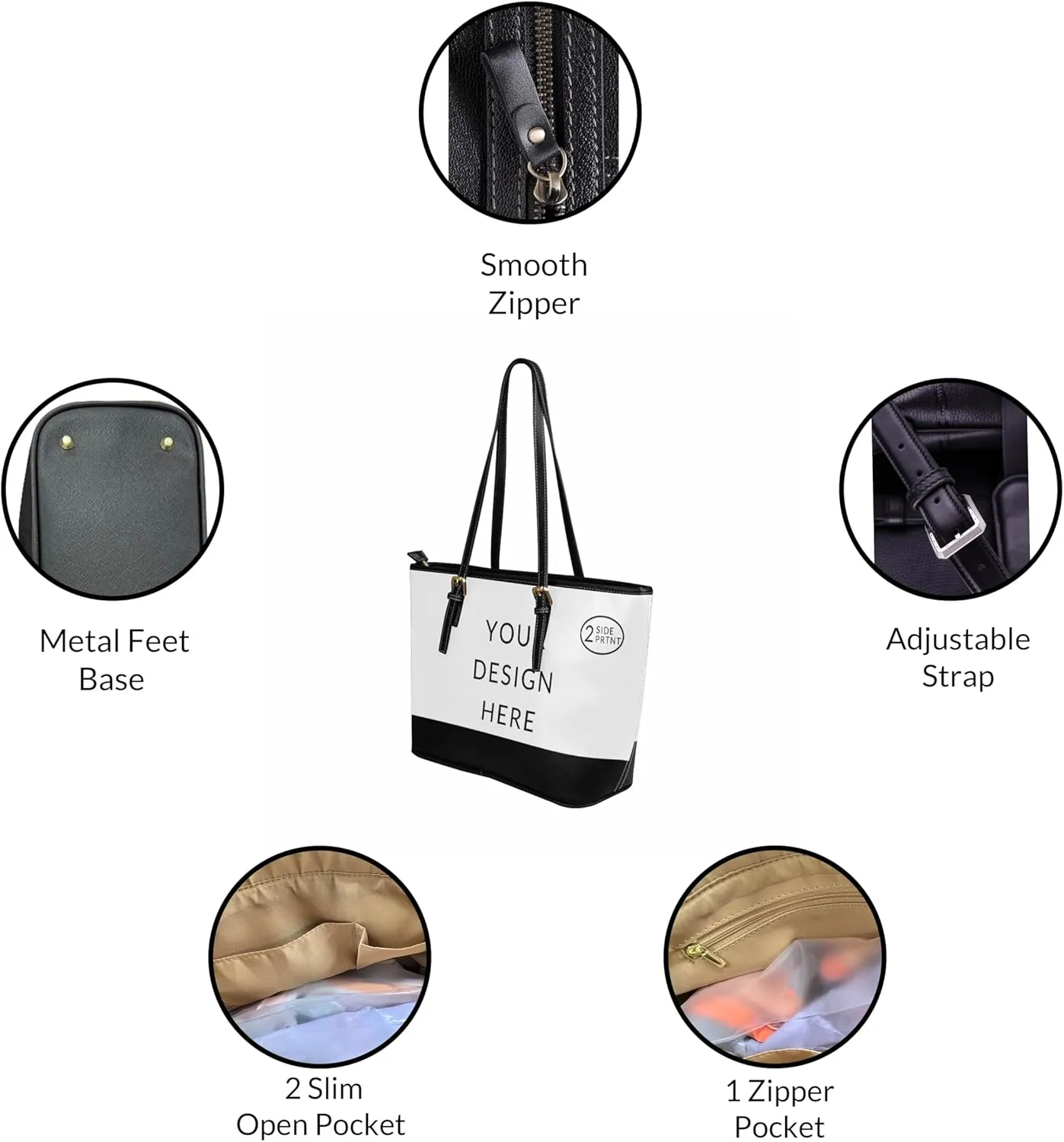 DIYKST Personalized Custom Tote Bag for Women PU Leather with Logo Photo Text Gift Shoulder Bag Handbag for Shopping Work