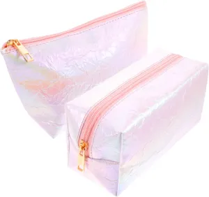 DOITOOL 2Pcs Travel Toiletries Bag PVC Makeup Storage Organizer for Teens Adults, Pink, 21x12.5x7cm