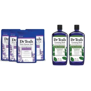 Dr Teal's Pure Epsom Salt Soothe & Sleep Lavender 3 lb (Pack of 4) & Foaming Bath Relax & Relief Eucalyptus Spearmint 34 fl oz (Pack of 2)