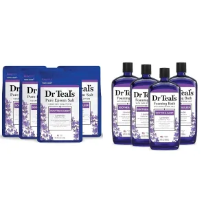 Dr Teal's Pure Epsom Salt Soothe & Sleep Lavender, 3 lb (Pack of 4)   Foaming Bath Soothe & Sleep Lavender, 34 fl oz (Pack of 4)