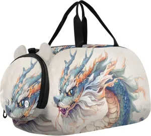 Dragon Duffle Bag for Girl, Sports Duffle Gym Bags with Shoe Compartment, Personalized Overnight Bag Travel Weekender for Kids