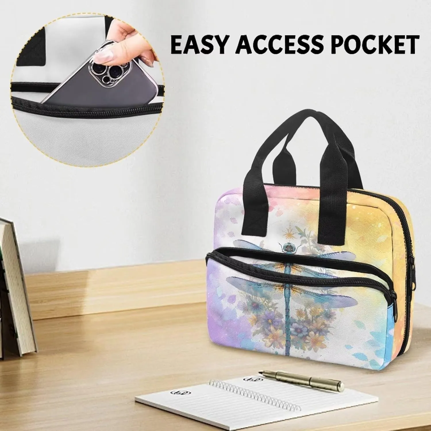 Dragonfly Bible Cover Case for Women Girls Portable Womens Bible Case with Handle Classic Bible Holder Stylish Bible Study Accessories Supplies