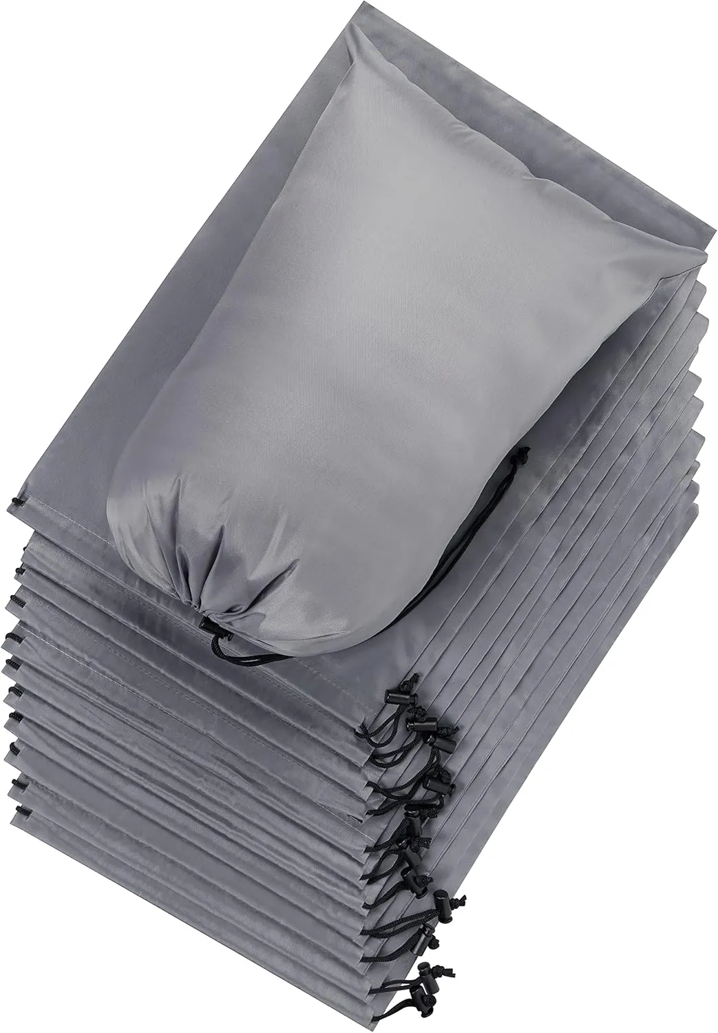 Drawstring Bag - Nylon Cinch and Ditty Stuff Pouch with Toggle (12 x 16-6 pack, Grey)