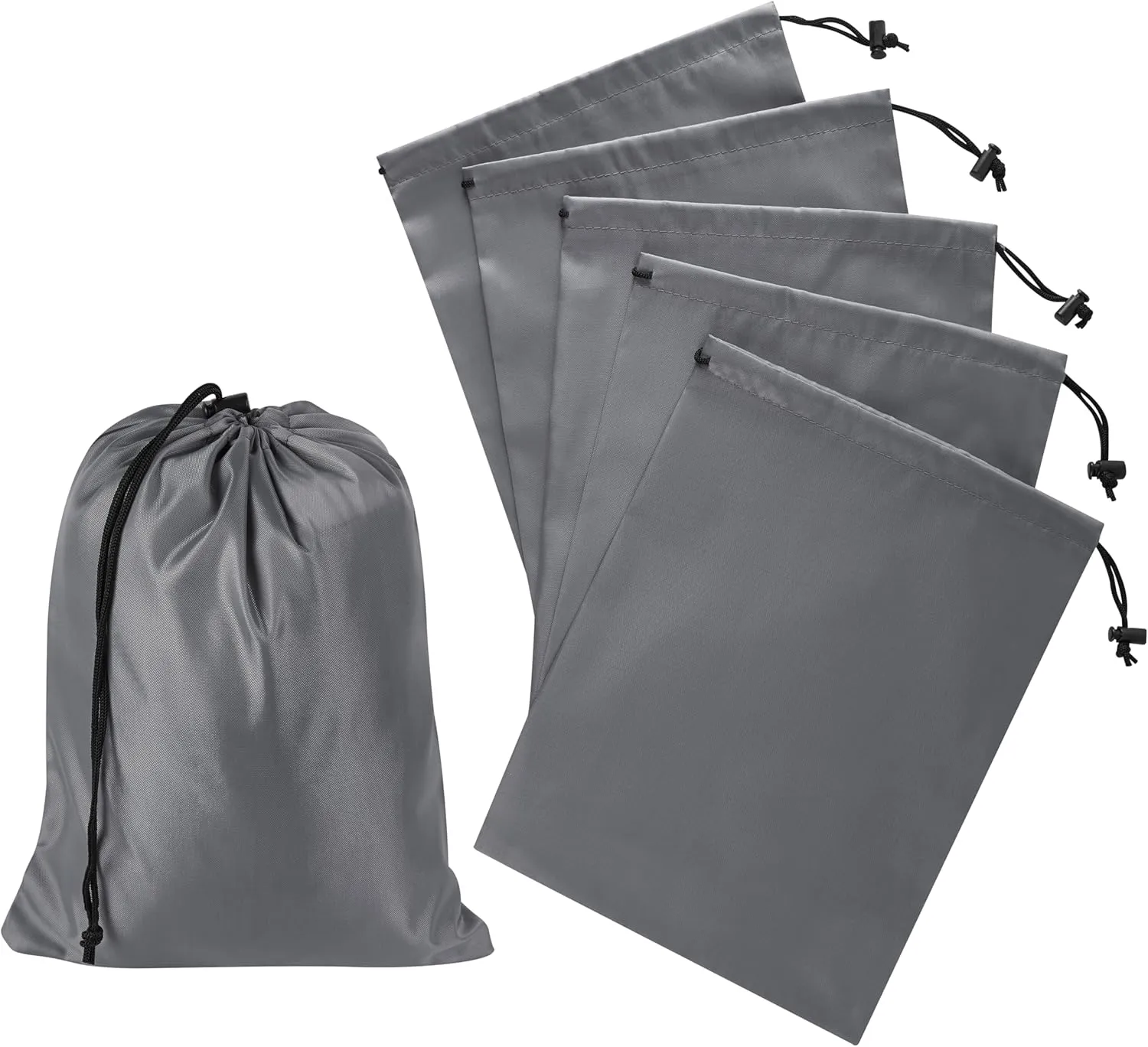 Drawstring Bag with Toggle - Nylon Cinch and Ditty Pouch (Gray, 9 x 12 Inch)