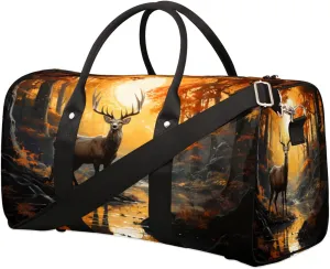 Duffel Bags Forest Reindeer Large Tote Bag Deer Overnight Travel Bags for Women Men Lightweight Duffel Bag Adjustable Strap Carry On Bag Waterproof Gym Travel Bag