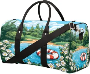Duffel Bags Summertime Relaxation Large Tote Bag Swimming Ring Overnight Travel Bags for Women Men Lightweight Duffel Bag Adjustable Strap Carry On Bag Waterproof Gym Travel Bag