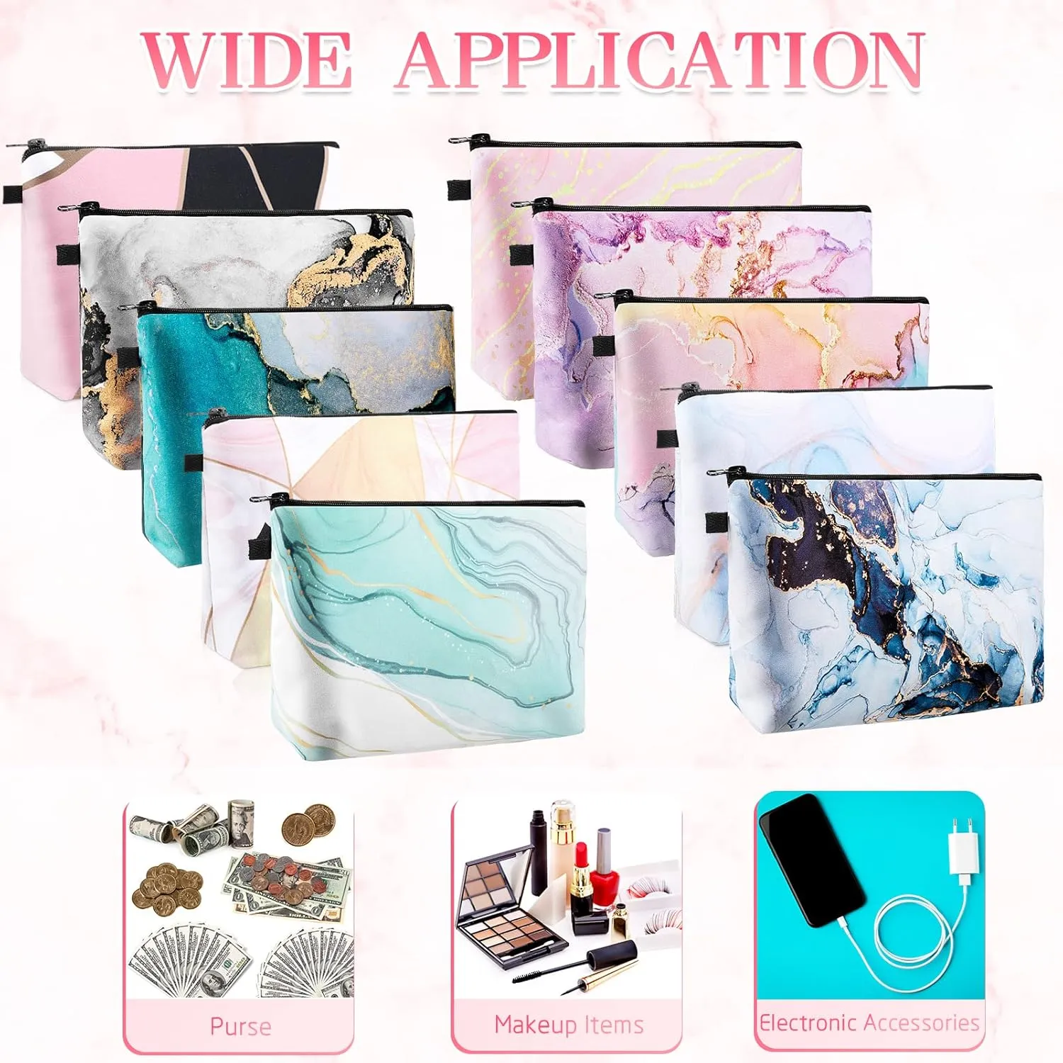 Dunzy 20 Pcs Makeup Bags Bulk Graduation Gift Cosmetic Bag Makeup with Zipper Pouch Waterproof Portable Travel Toiletry for Women Teacher Birthday Thanksgiving Christmas Gifts(Marble)