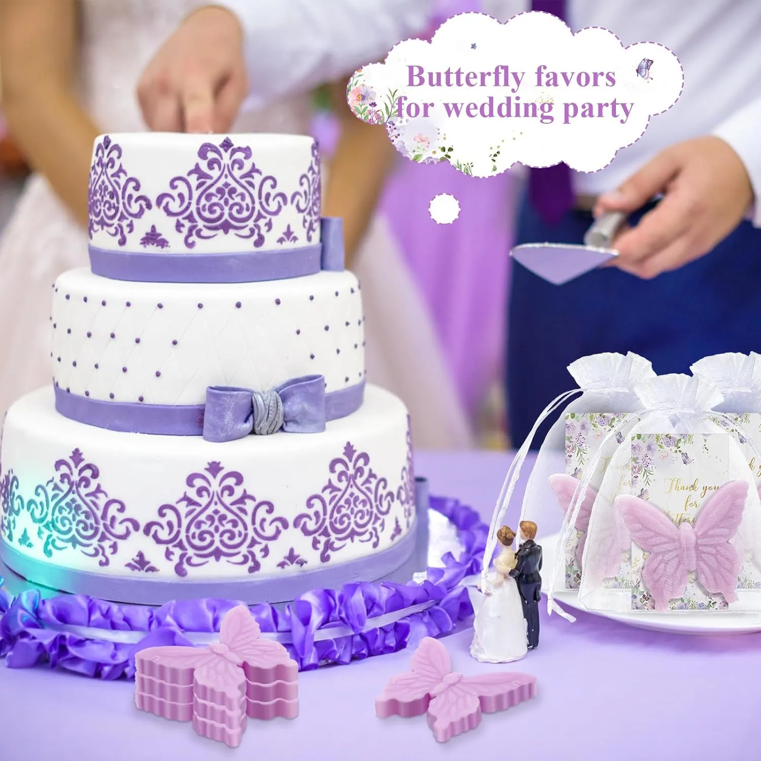 Dunzy 30 Set Butterfly Theme Baby Shower Favors for Guests Butterfly Soap Favors with Thanks You Cards Gift Bags Gender Reveal Baptism Party Decorations Wedding Bridal Souvenirs (Purple)