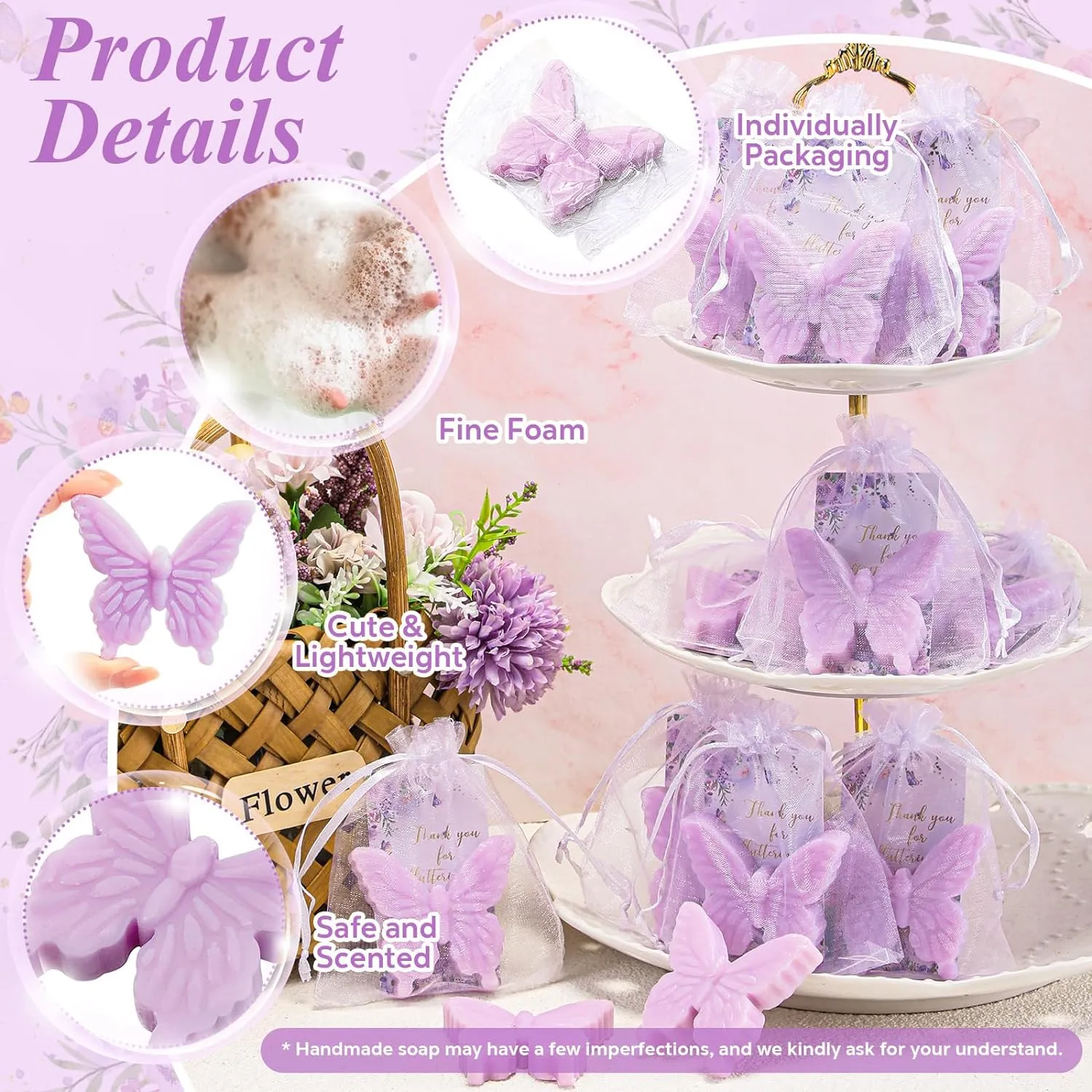 Dunzy 30 Set Butterfly Theme Baby Shower Favors for Guests Butterfly Soap Favors with Thanks You Cards Gift Bags Gender Reveal Baptism Party Decorations Wedding Bridal Souvenirs (Purple)